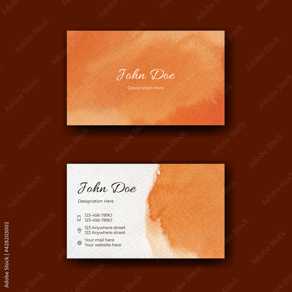 Orange watercolor stains business card template