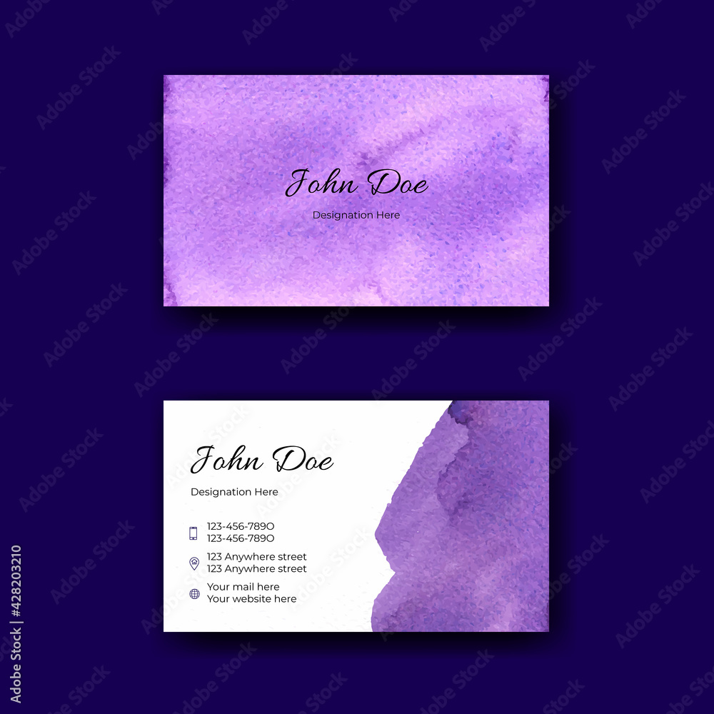 Violet watercolor stains business card template