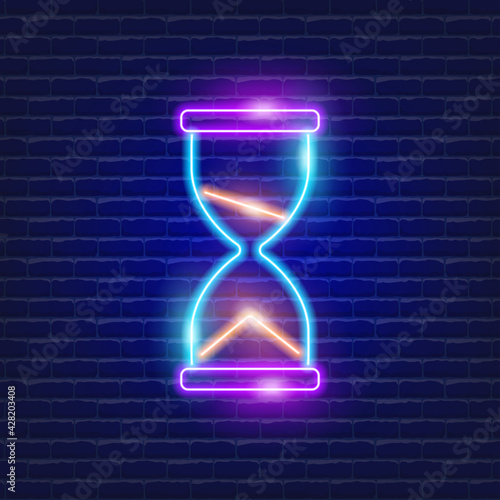 Hourglass neon icon. Time concept. Vector illustration for design website, advertising, promotion, banner.