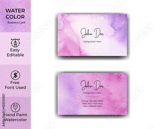 Elegant violet and magenta watercolor business card