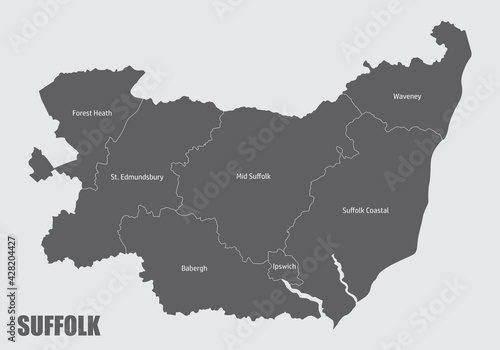 Fotografie, Obraz Suffolk county administrative map