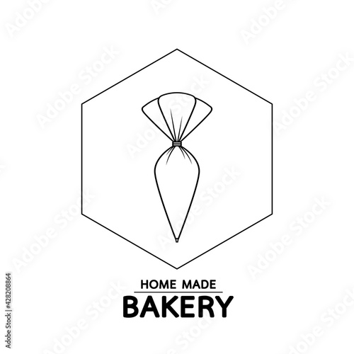 Bakery logo. Piping Cream Cake logo design. Silicone Piping Cream Cake doodle symbol.