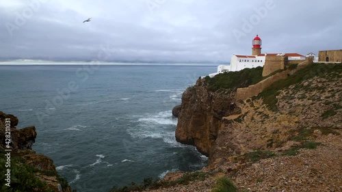Scenic view of the St Vincent Cape and lighthouse, in Algarve, Portugal