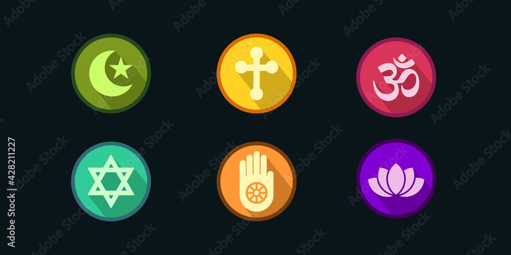 various symbol of religion in flat icon style design vector various symbol of religion in flat icon style design vector
