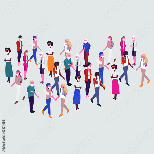 People in medical masks. isometric business people vector 3D set. Businessman and business woman, business clothes. 