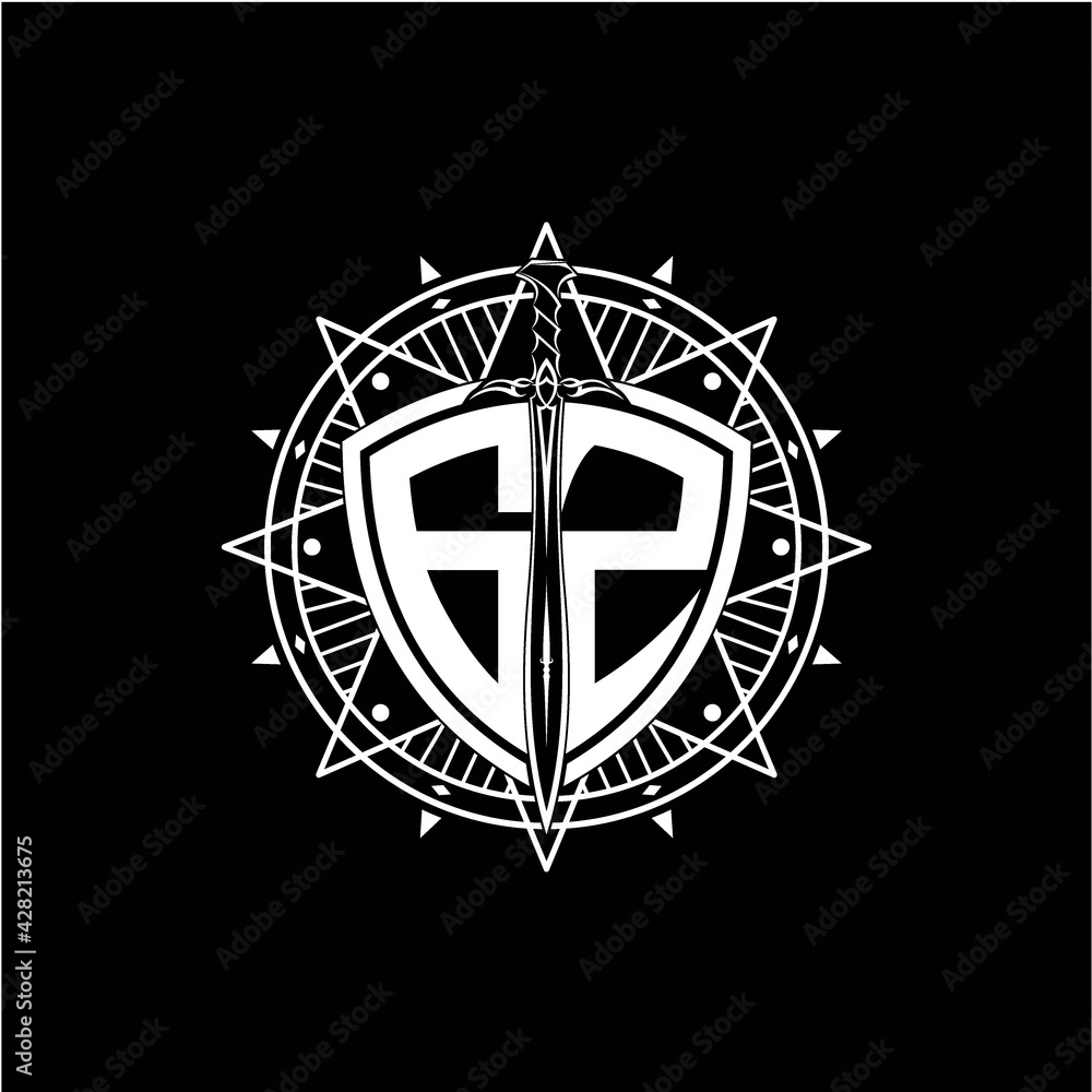 monogram initial letter GZ with shield decorated with star ornament monogram initial letter GZ with shield decorated with star ornament