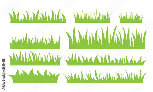 Green grass icons flat set. of different lengths and widths isolated on a white background. Green earth concept for design or template