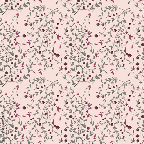 Seamless botanical light pattern with marsh cranberry branches