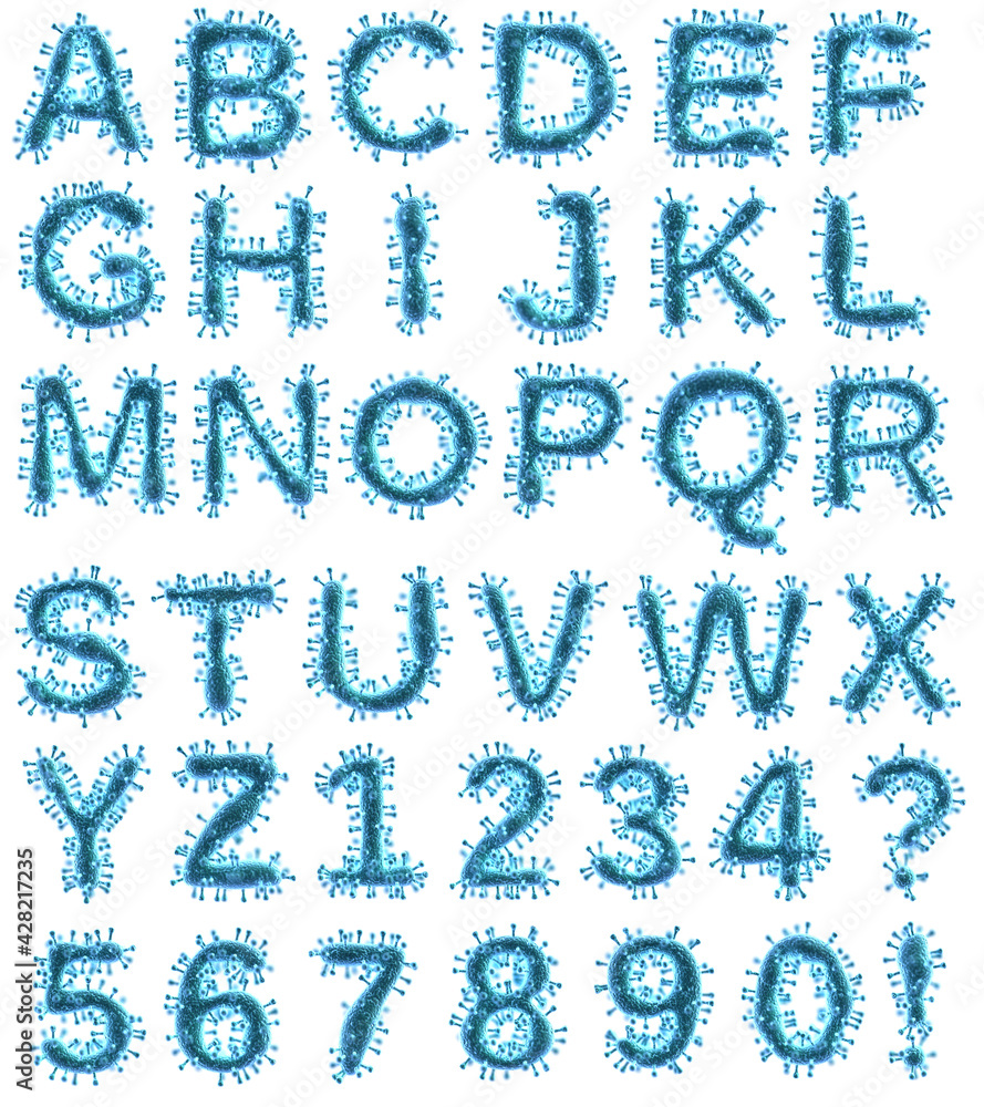 Coronavirus alphabet. Creative design font on white background Coronavirus alphabet. Creative design font on white background