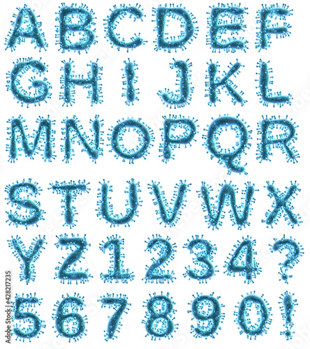 Coronavirus alphabet. Creative design font on white background