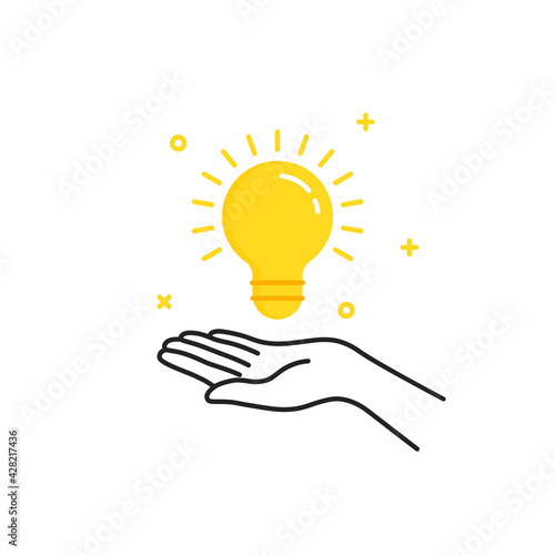 yellow bright bulb in black thin line hand
