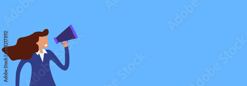 effective manager shouting into megaphone. Marketing vision concept