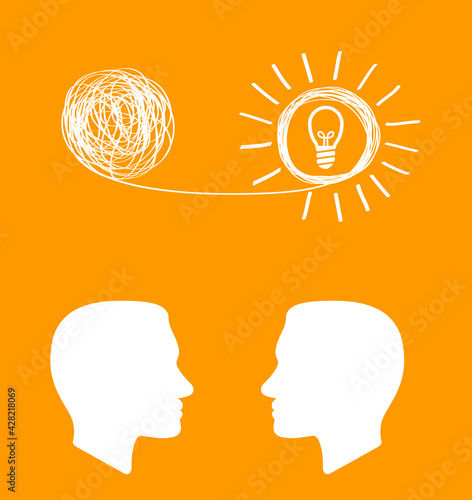 concept icon showing untangling tangled line into creative idea. metaphor for mentor or coach in troubled business. concept of dealing with chaotic thought processes, confusion, personality disorders