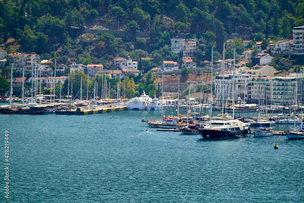 Amazing view of the sea bay with boats