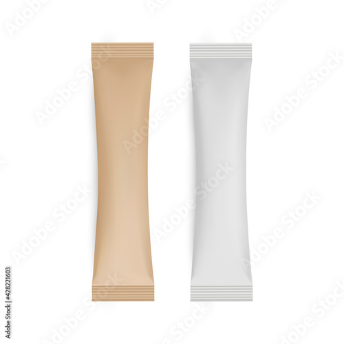 Paper and Kraft Sachet Mockup Isolated on White Background. Vector Illustration