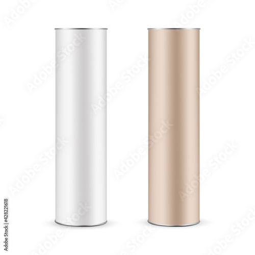 Cardboard Kraft and Paper Tube Mockup Isolated on White Background, Front View. Vector Illustration