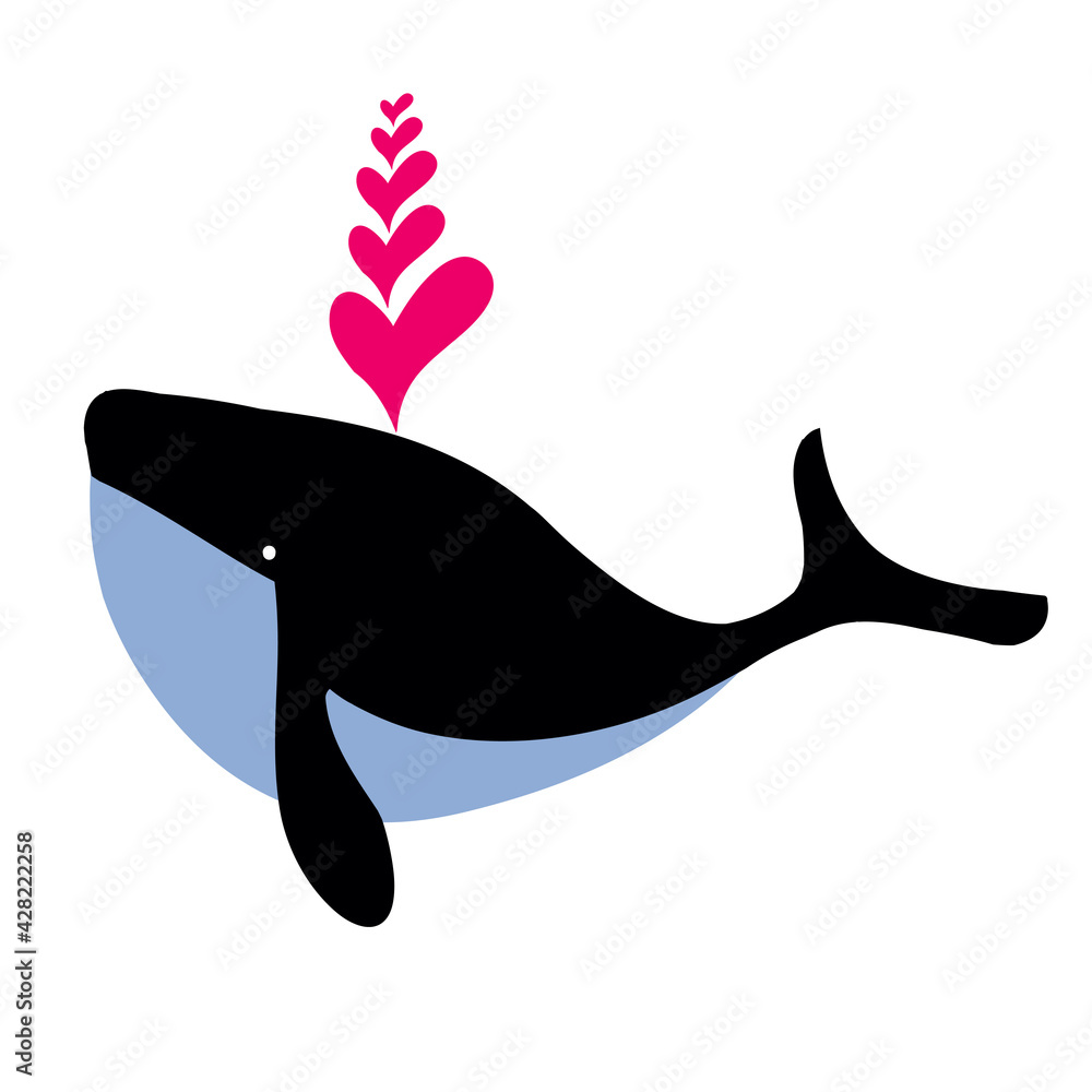 Ταπετσαρία Cute whale illustration, animals illustration,cartoon animals heart