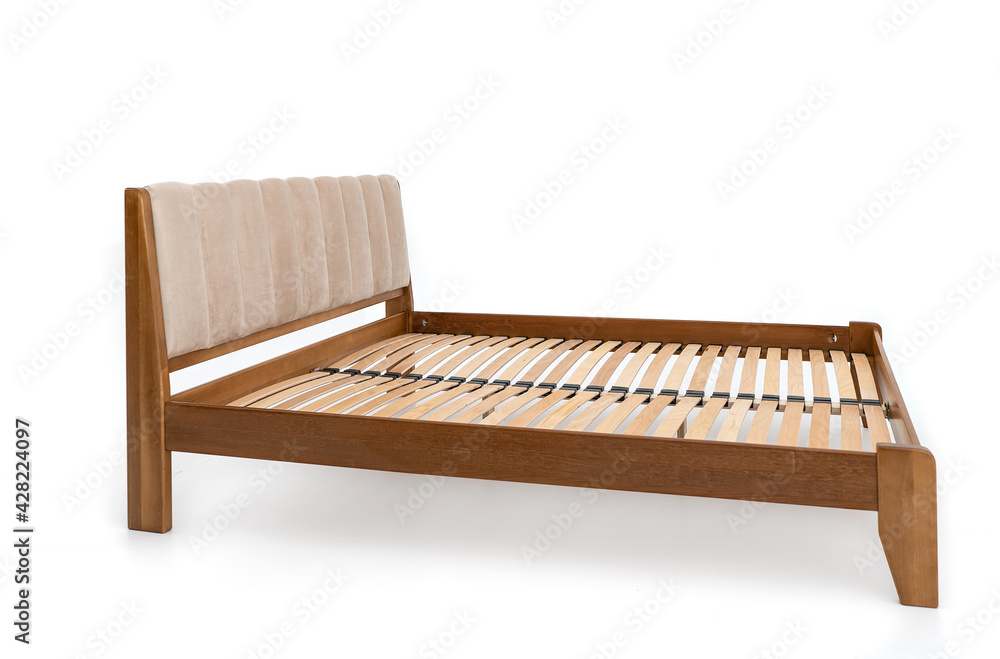 brown wooden double bed without mattress isolated on white background brown wooden double bed without mattress isolated on white background