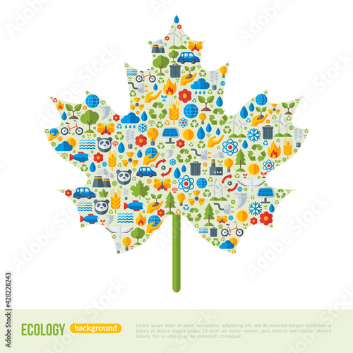 Maple Leaf Symbol. Flat Ecology Icons Concept. Vector Illustration. Ecologic Creative Concept. Abstract Infographics Template. Save the Planet Concept. Wild Nature or Environment Sign Earth day