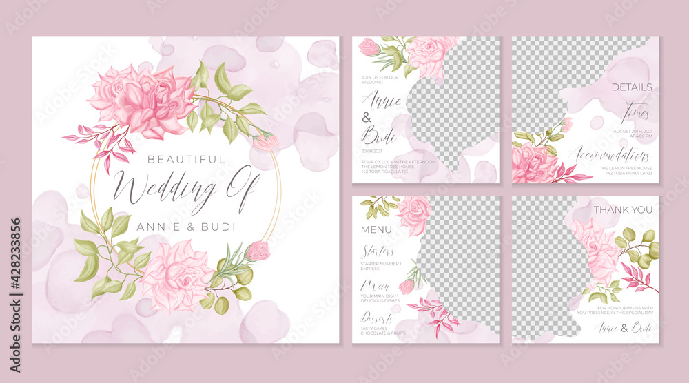 Watercolor floral wedding social media template bundle