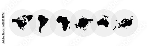 Earth continent silhouettes in globe bubbles