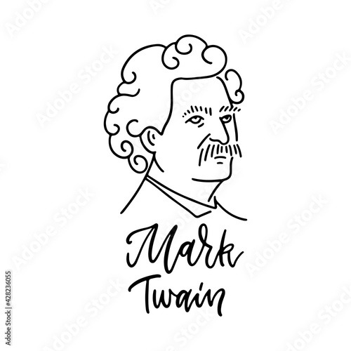 Mark Twain - Samuel Langhorne Clemens- an American author and humorist of the 19th - 20th century. Sketch linear illustration. Vector isolated concept with lettering name. photo