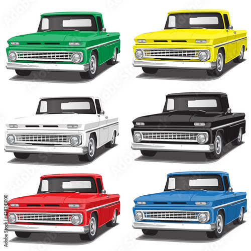 1960's Classic Vintage Pickup Truck Vector Illustrations in several colors