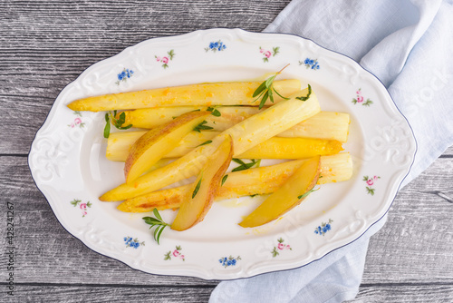 Asparagus salad with pears photo