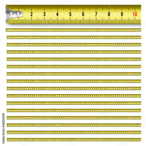 Vector Realistic Metal Measuring With the Markings in Millimetres, Entire Length Is 1 Meter