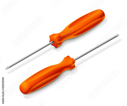 Isometric Vector Screwdrivers With Orange Handles