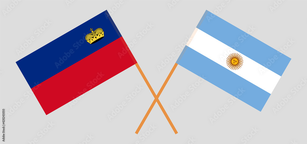 Crossed flags of Liechtenstein and Argentina. Official colors. Correct proportion Crossed flags of Liechtenstein and Argentina. Official colors. Correct proportion