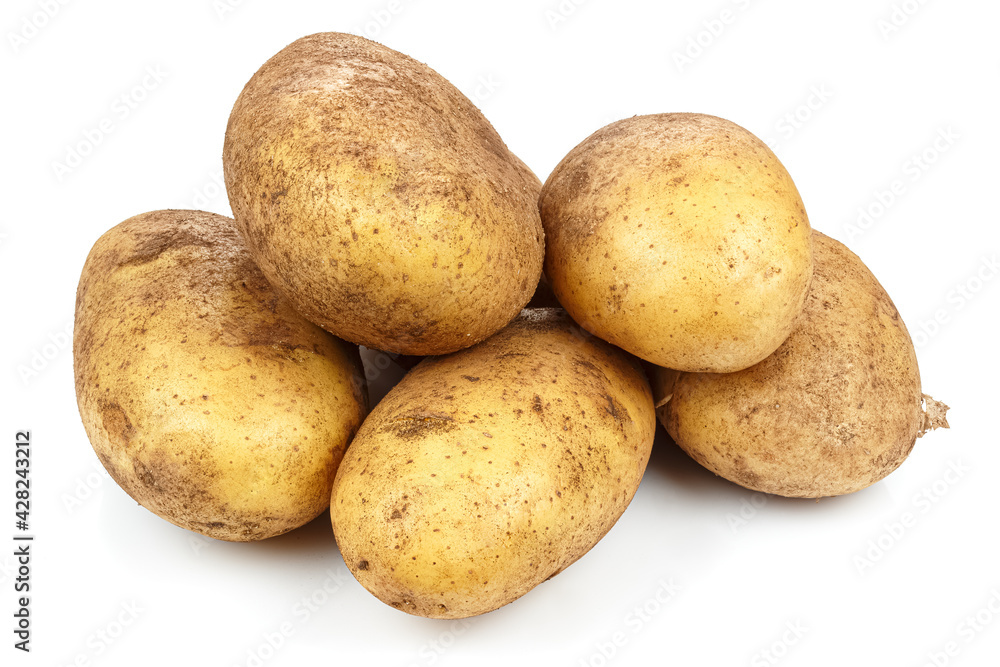 Pile of unwashed ripe potatoes isolated on white background Pile of unwashed ripe potatoes isolated on white background