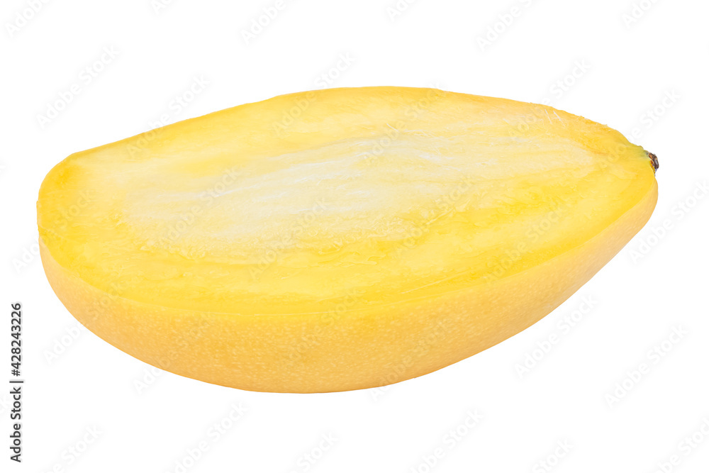 Half of cutted yellow ripe mango isolated on white background