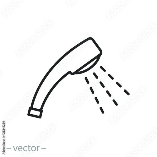 shower icon, bath room, bathing hot water, thin line web sign on white background - editable stroke vector illustration eps10