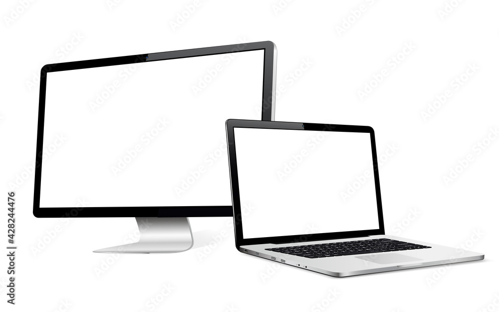 Responsive design computer display with laptop mock up Responsive design computer display with laptop mock up