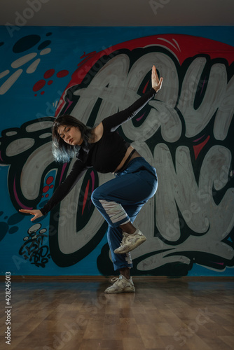 Young beautiful hiphop dancer. Dance off concept.