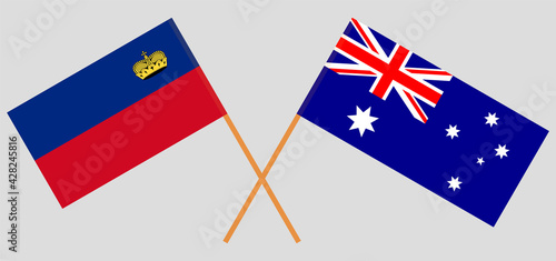 Crossed flags of Liechtenstein and Australia. Official colors. Correct proportion