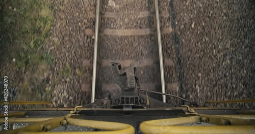Cinematic shot: Top down view of train journey. Railway Track Seen from Train Perspective POV. Train hook. 4k