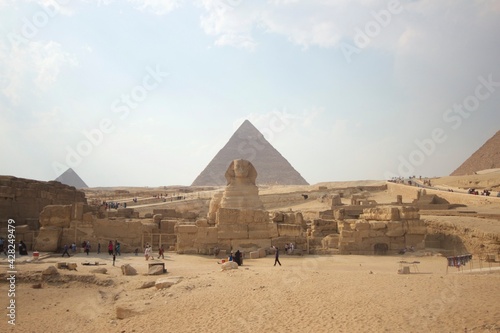 Sphinx at Giza Necropolis With pyramids in the background