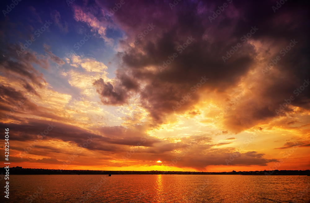 Fototapeta premium colorful sunset at the river bank