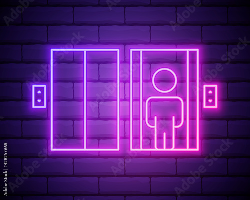 elevator icon. Elements of hotel in neon style icons. Simple icon for websites, web design, mobile app, info graphics isolated on brick wall