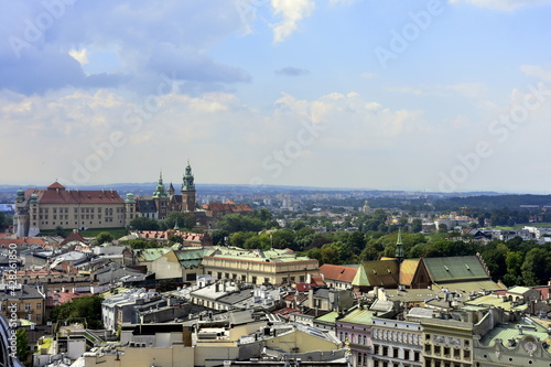 Kraków, Rynek Główny, stare miasto, panorama w Wieży Mariackiej,