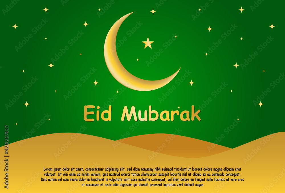 green and gold color eid mubarak background design.