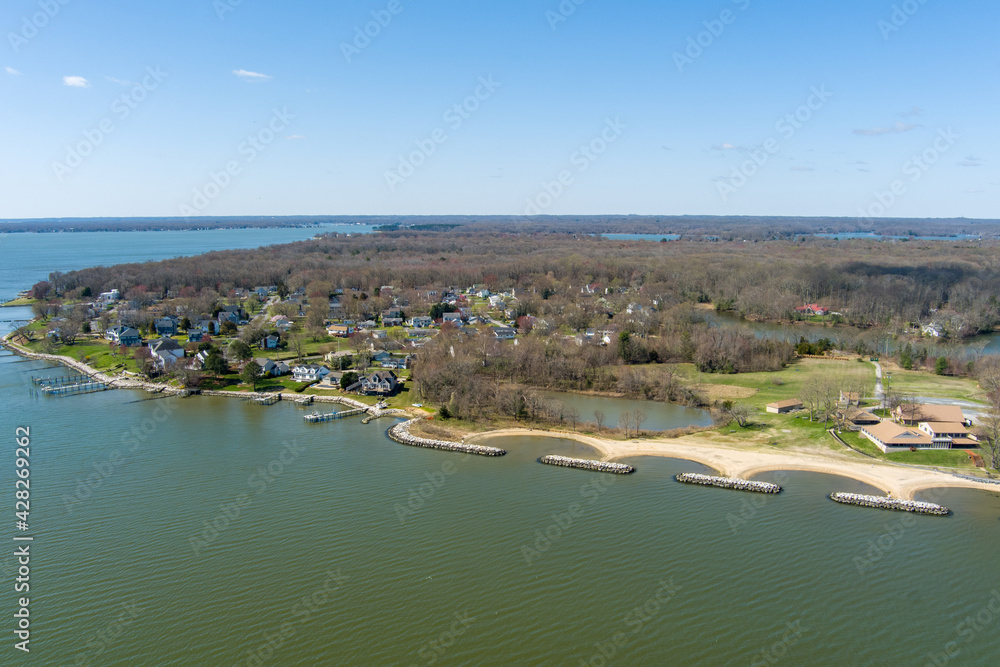 Aerial view of Mayo, Maryland. Mayo is situated on the Chesapeake Bay.