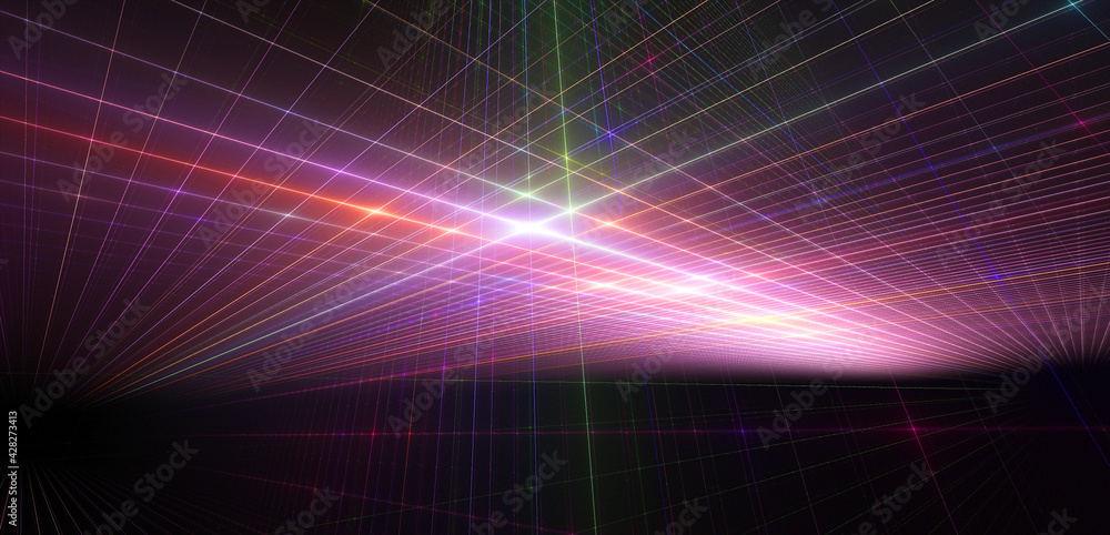 3d perspective rendering of colorful grid rays background 3d perspective rendering of colorful grid rays background