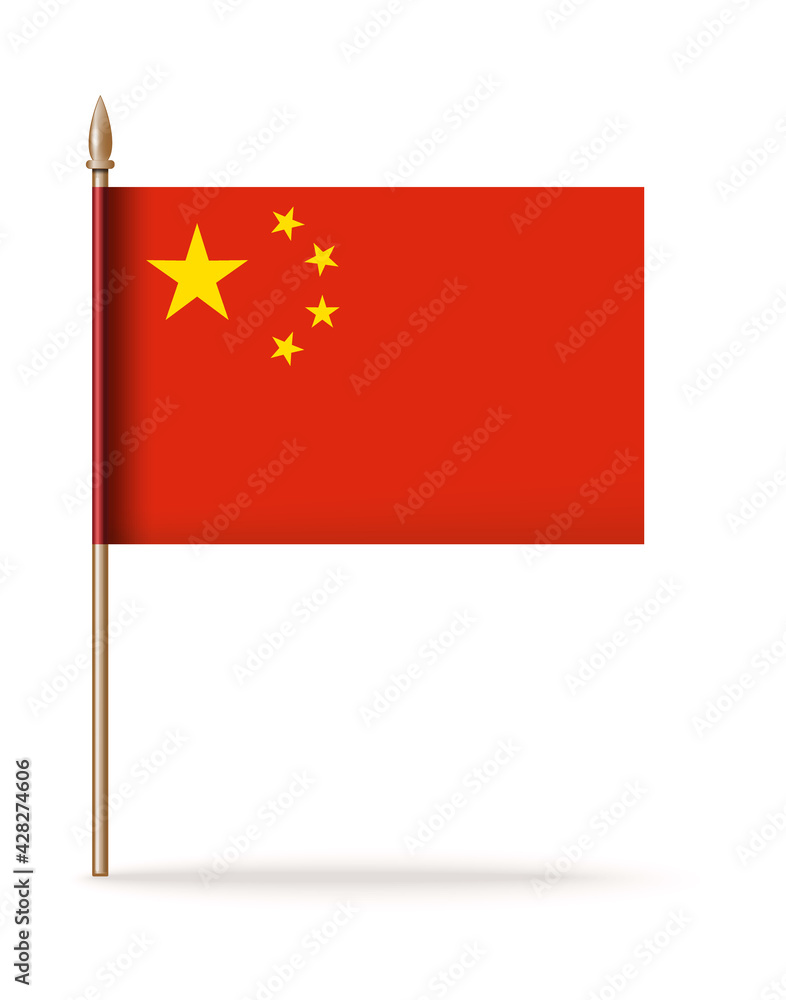 Flag of China icon. Peoples Republic of China flag on a golden flagpole. Vector illustration isolated on white background Flag of China icon. Peoples Republic of China flag on a golden flagpole. Vector illustration isolated on white background