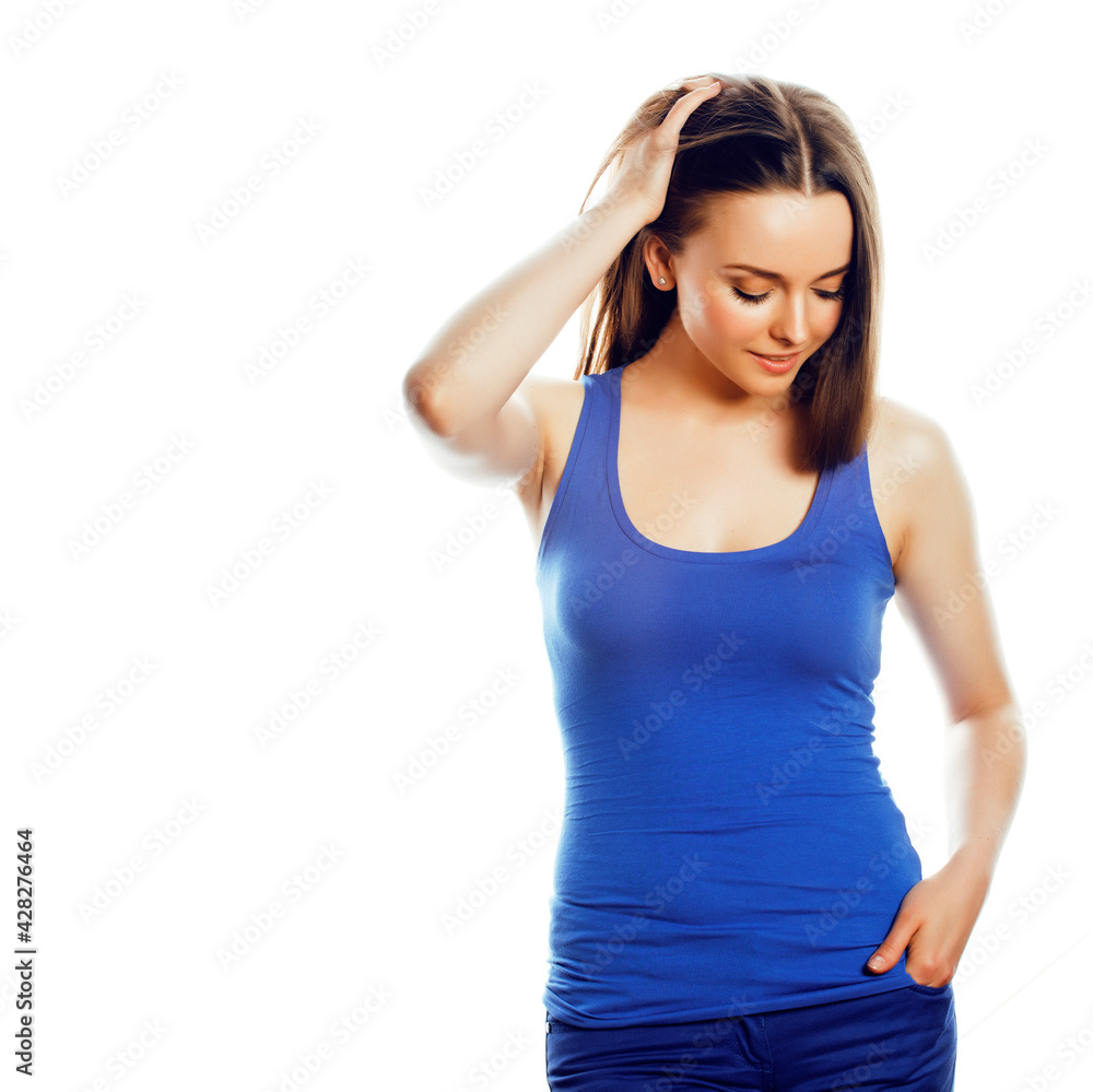 young pretty teenage hipster girl posing emotional happy smiling on white background, lifestyle people concept young pretty teenage hipster girl posing emotional happy smiling on white background, lifestyle people concept