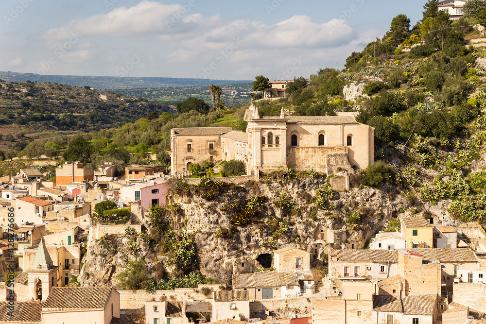 Panoramic View of Convent of Rosary Church (Chiesa Convento del Rosario) in Scicli, Province of Ragusa, Italy.