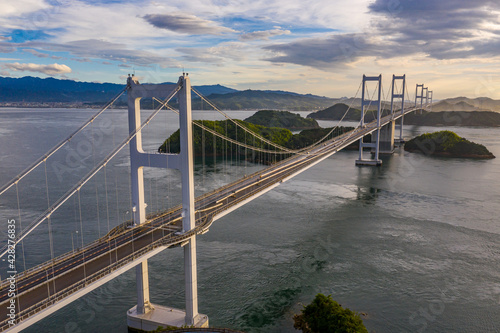 Kurushima Kaikyo Bridge, Aerial View at Sunset over Japans Inland Sea photo