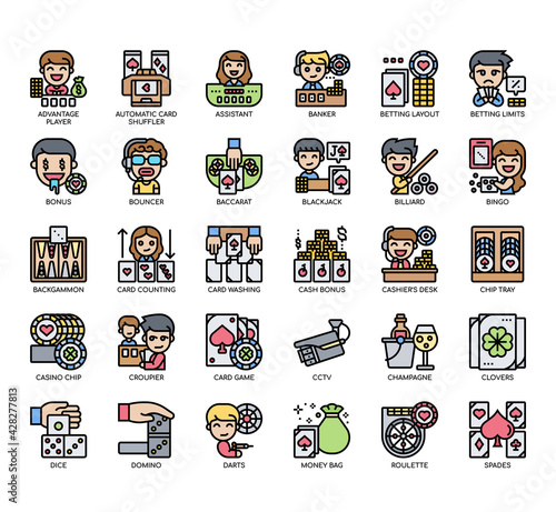 Set of casino thin line and pixel perfect icons for any web and app project.